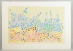 Johanne Foss, Danish artist. Color lithograph on paper. Abstract landscape. 1977