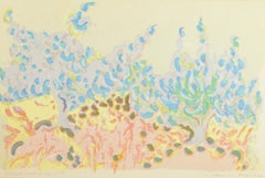 Johanne Foss, Danish artist. Color lithograph on paper. Abstract landscape. 1977