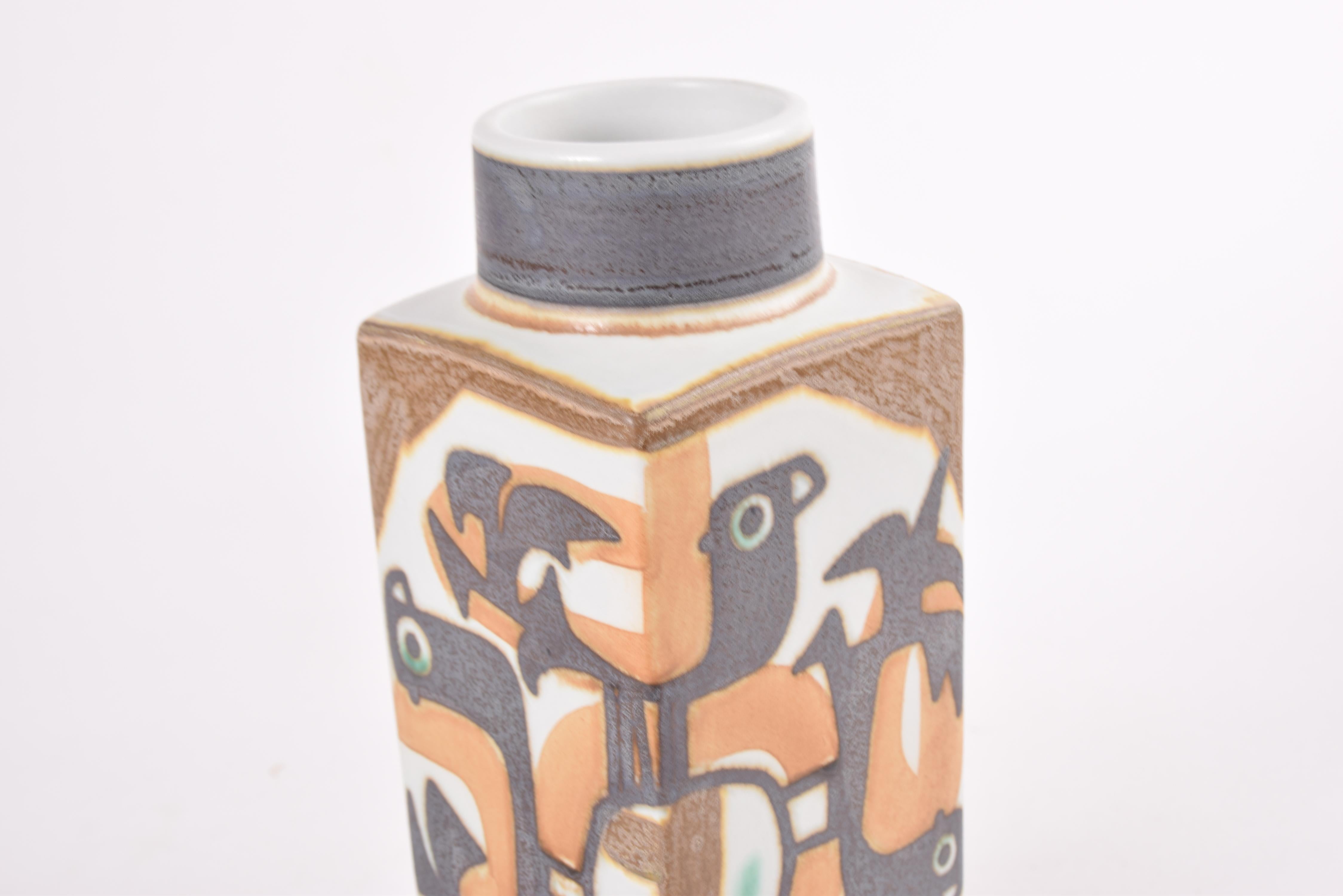 Mid-20th Century Johanne Gerber for Royal Copenhagen Baca Vase Bird Motif, Danish Ceramic 1970s For Sale