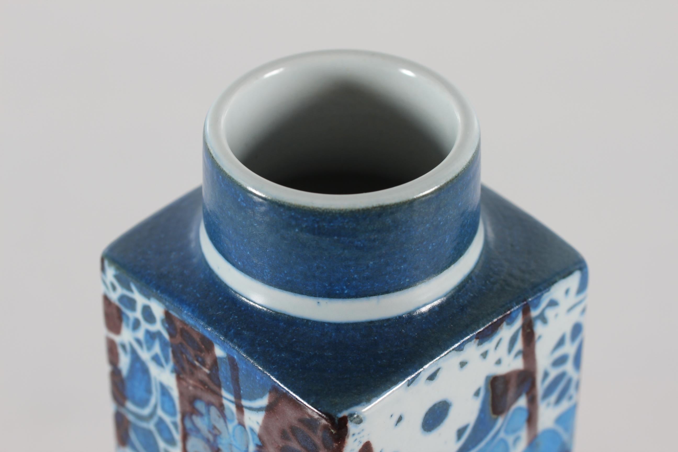 Johanne Gerber Vase by Royal Copenhagen Blue Floral Baca Danish Ceramic 1970s For Sale 2