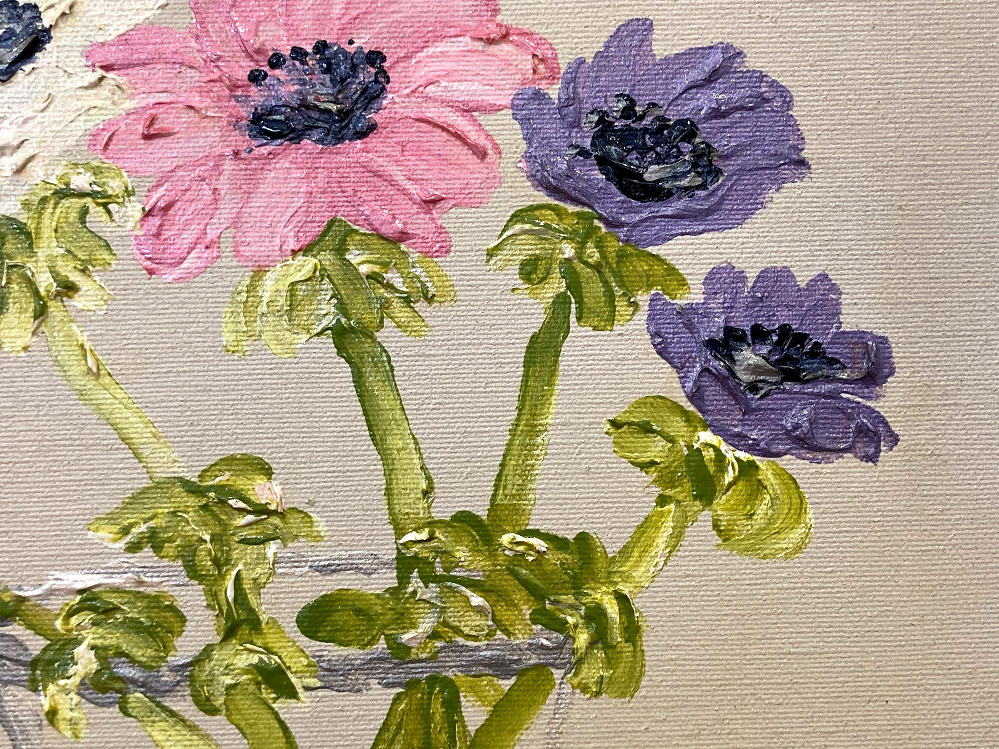 „Sunday Florals“ Buntes impressionistisches Stillleben-Gemälde, Öl auf Leinwand, Öl (Amerikanischer Impressionismus), Painting, von Johanne Schiefer
