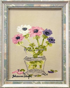 „Sunday Florals“ Buntes impressionistisches Stillleben-Gemälde, Öl auf Leinwand, Öl