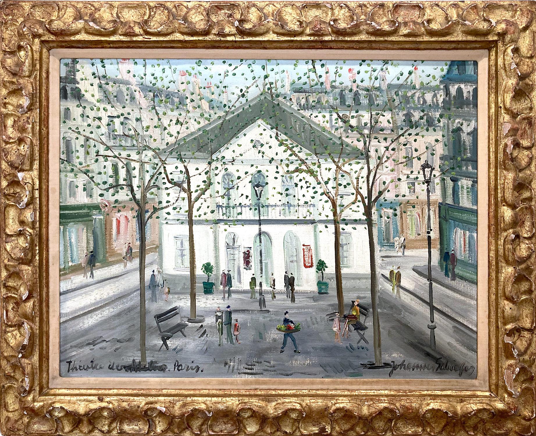 Johanne Schiefer Landscape Painting - "Théâtre de 'Atelier" 20th Century Impressionist Parisian Scene Oil on Canvas 