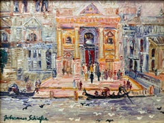 "Venetian Scene with Gondola" Colorful 20th Century Impressionist Oil Painting