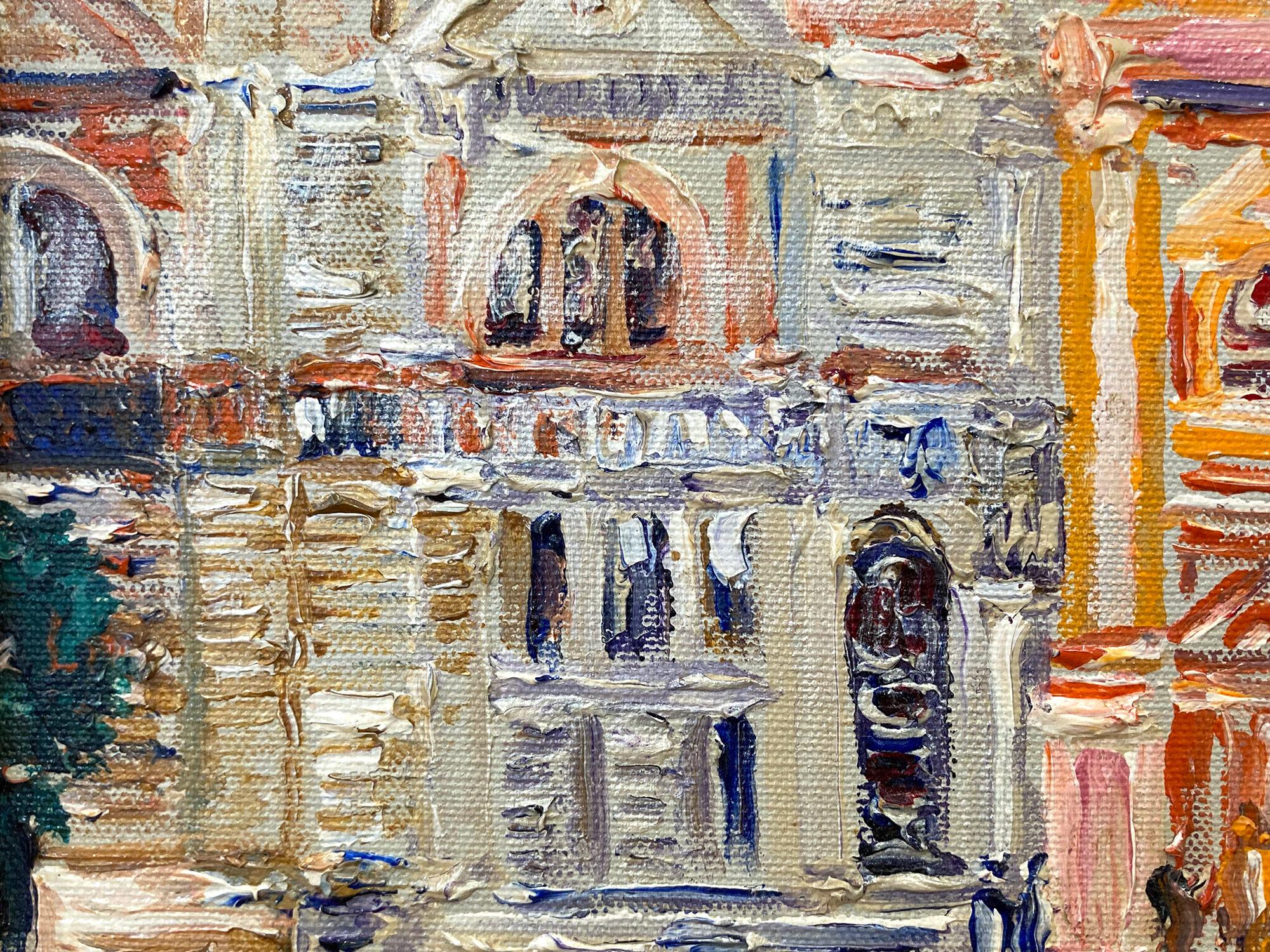 Una encantadora escena veneciana con góndola pintada al óleo sobre lienzo por el artista francés Johanne Schiefer. Este cuadro es un maravilloso ejemplo de su obra de la plenitud de su carrera. Aquí verás figuras paseando con góndolas y una
