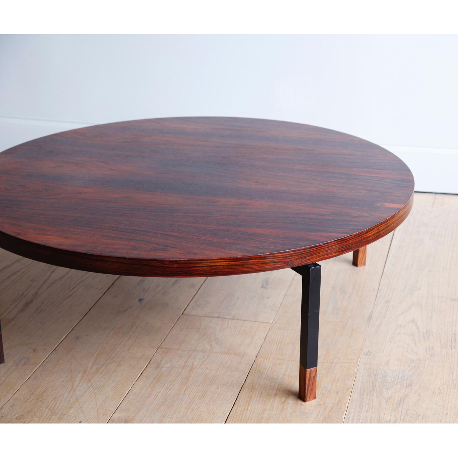 Scandinavian Modern Johannes Aasbjerg Circular Rosewood and Steel Coffee Table for Illums Bolighus