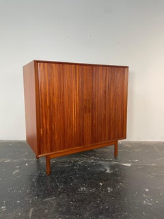 Johannes Aasbjerg Tambour Door Tall Cabinet Denmark Circa 1950's