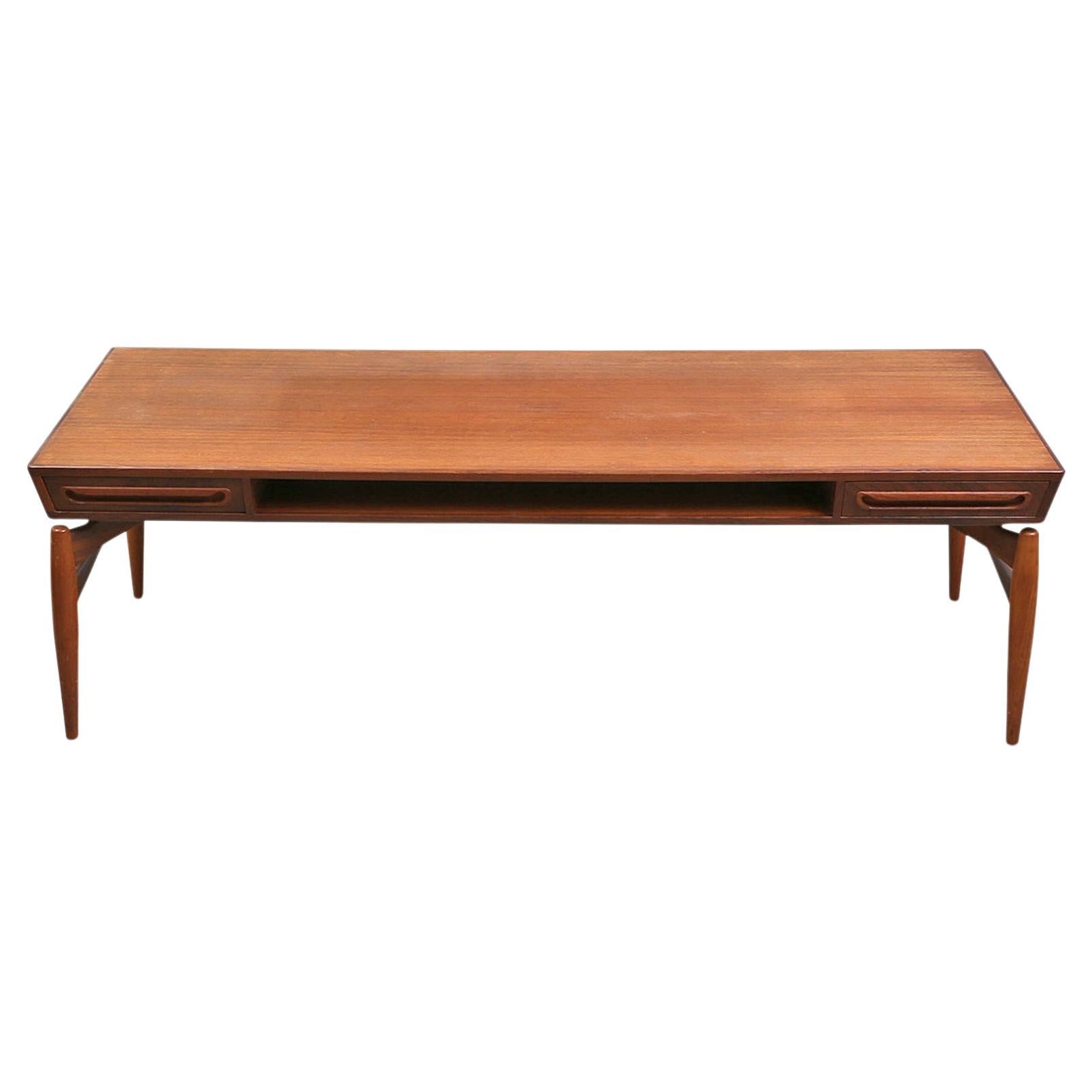 Johannes Andersen Atomic Teak Coffee Table with Drawers For Sale