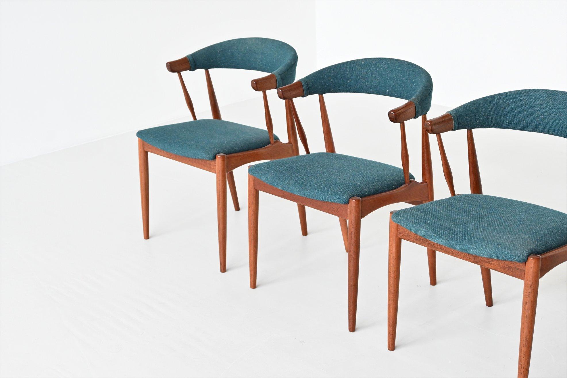 Fabric Johannes Andersen BA113 Teak Dining Chairs Denmark, 1969