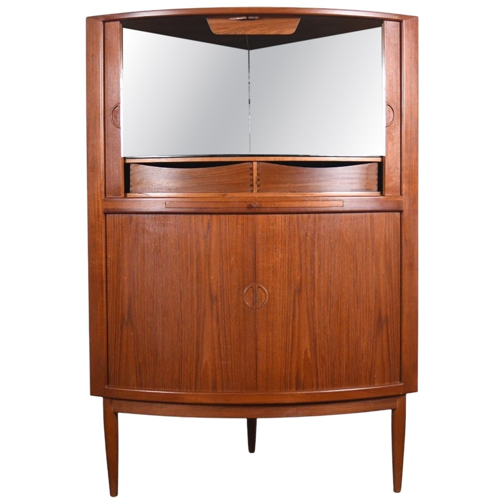 Johannes Andersen Bow Front Tambour Corner Unit in Teak For Sale