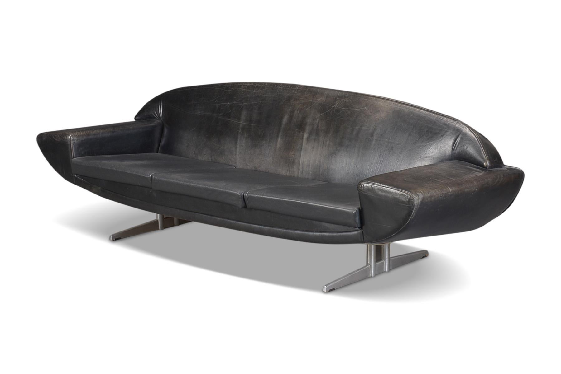 Mid-Century Modern Johannes Andersen “Capri” Sofa in Original Black Patinated Leather