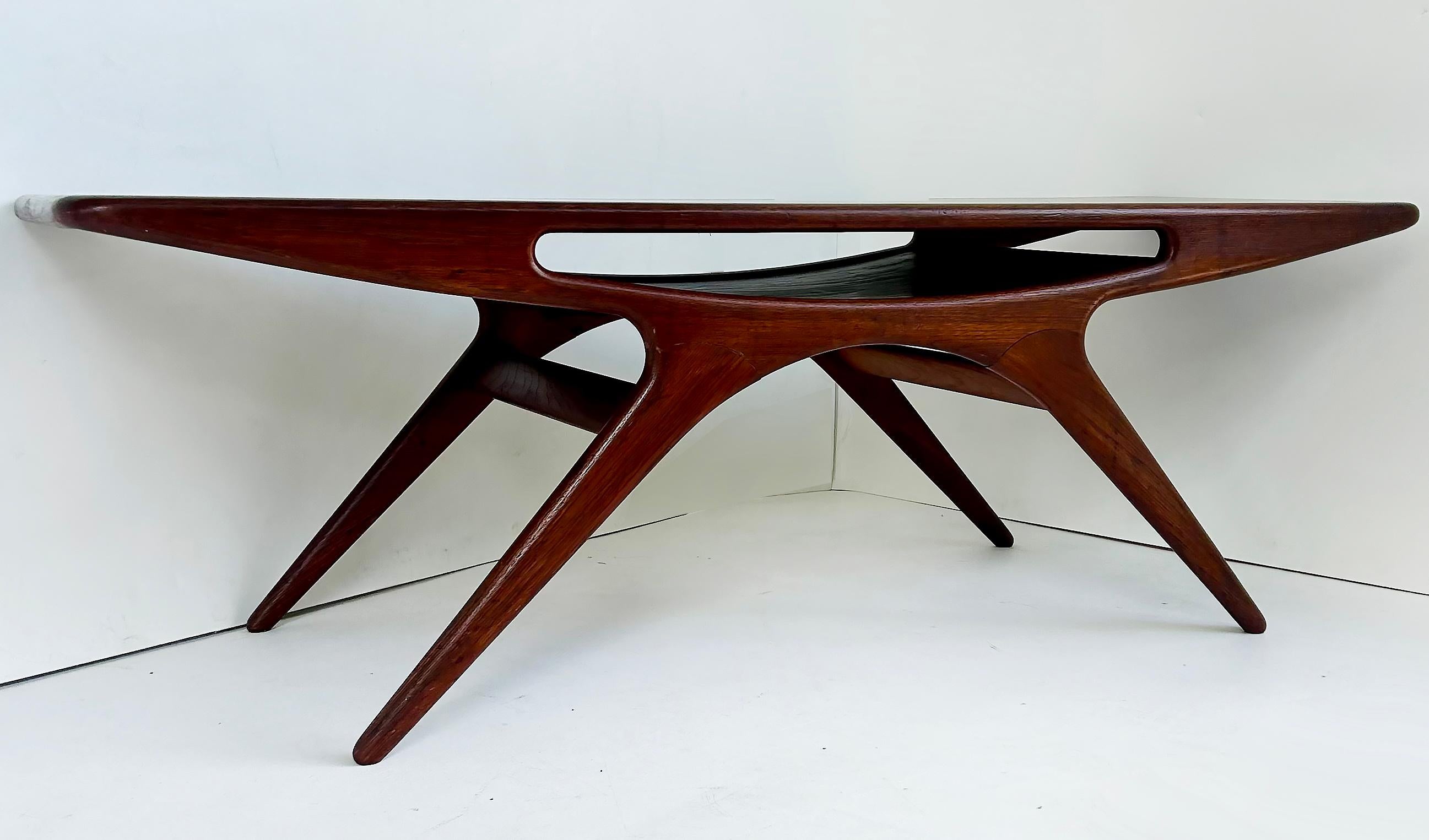 Teak Johannes Andersen CFC Silkebørg Smile Coffee Table, 1950s Denmark For Sale