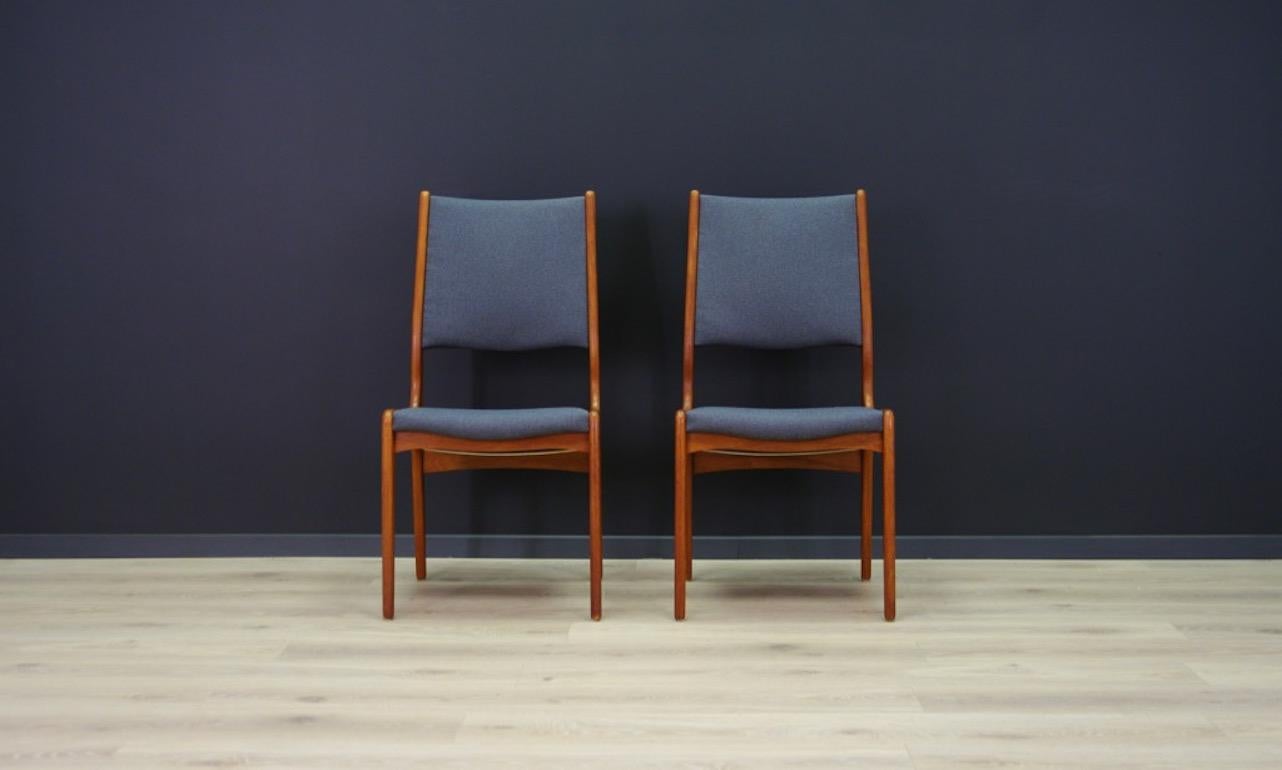 Chair from the 1960s-1970s, Scandinavian design straight from the Uldum Møbelfabrik manufacture. New upholstery (color - gray), construction made of teak wood. Preserved in good general condition (small dings and scratches on wooden structure) -