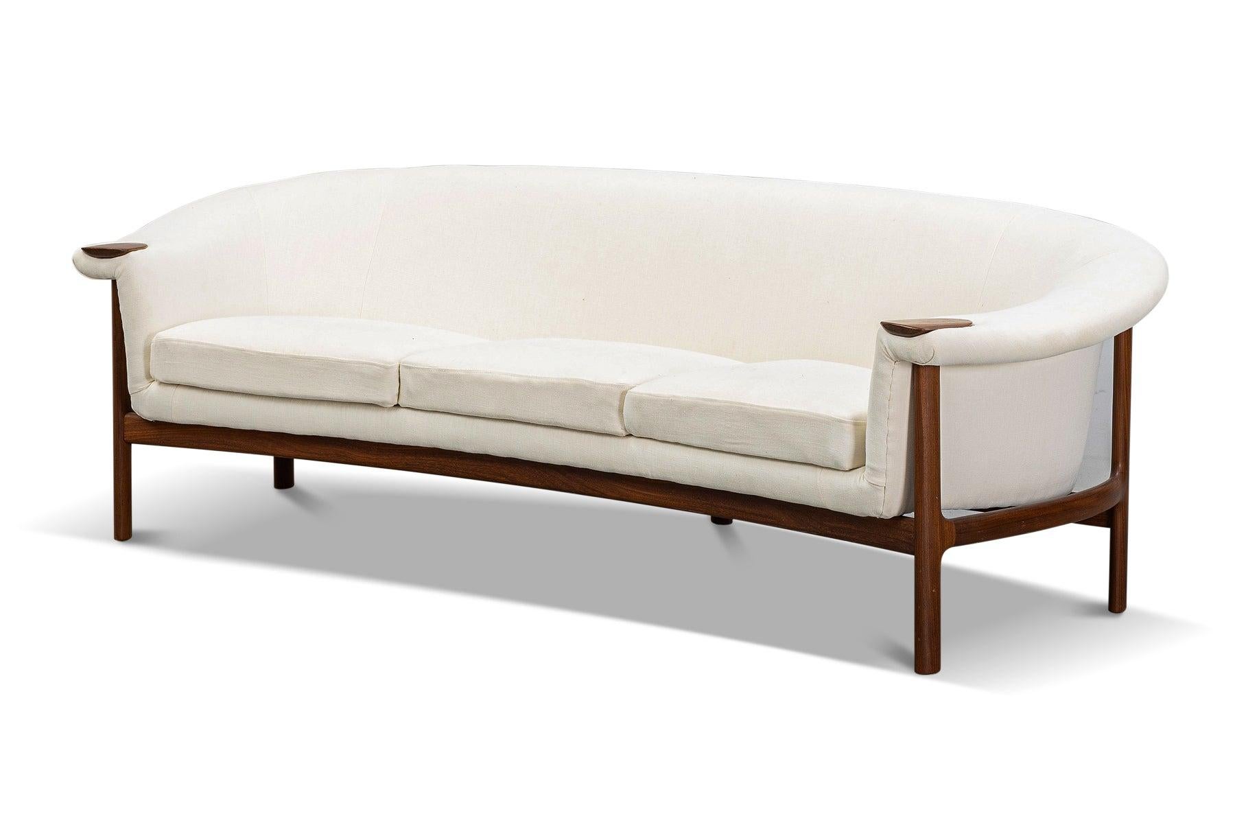 20th Century Johannes Andersen Curved Danish Modern Sofa in Walnut For Sale