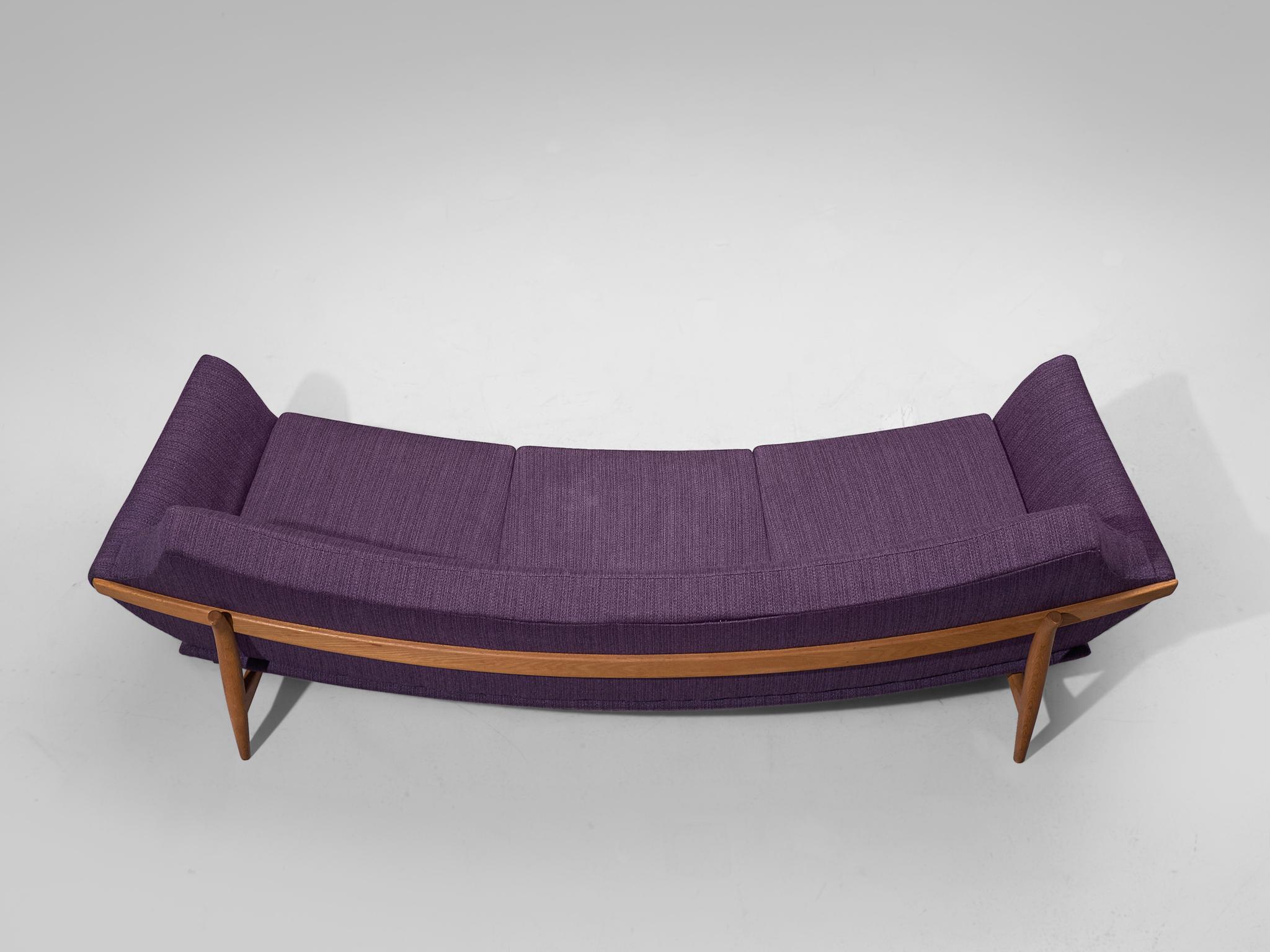 Johannes Andersen Curved Sofa in Royal Purple Upholstery and Oak  For Sale 3