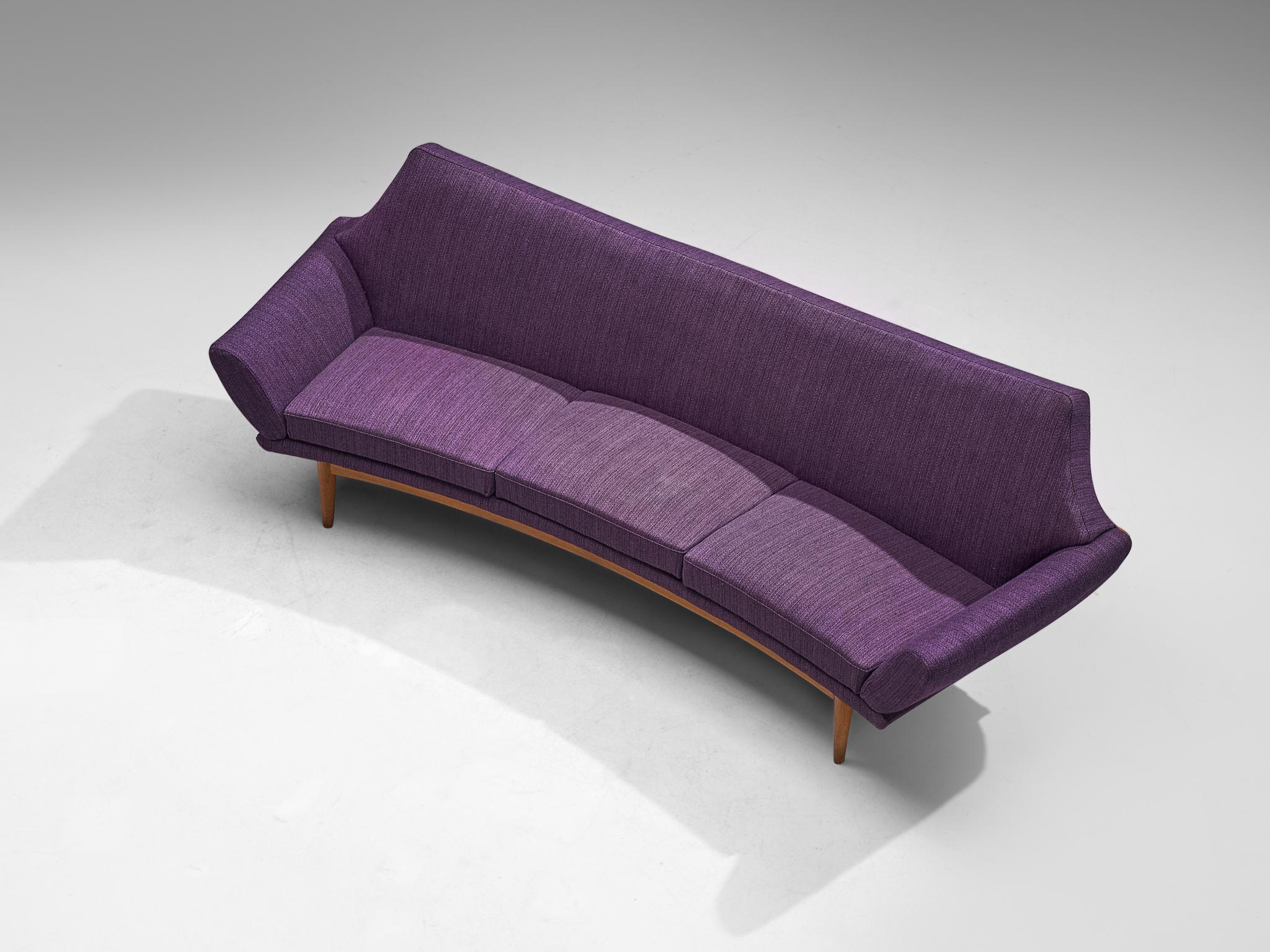 Johannes Andersen Curved Sofa in Royal Purple Upholstery 2