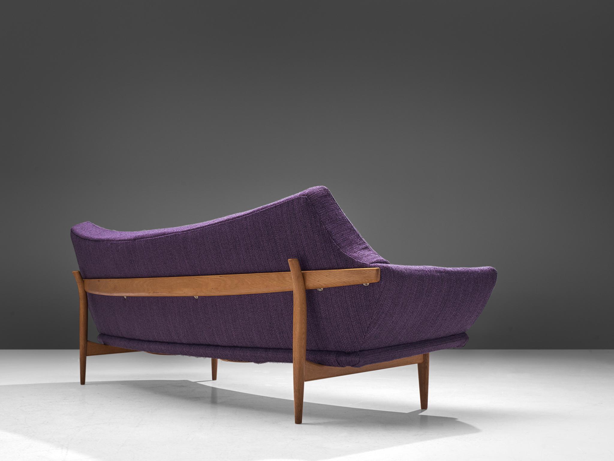 Scandinavian Modern Johannes Andersen Curved Sofa in Royal Purple Upholstery