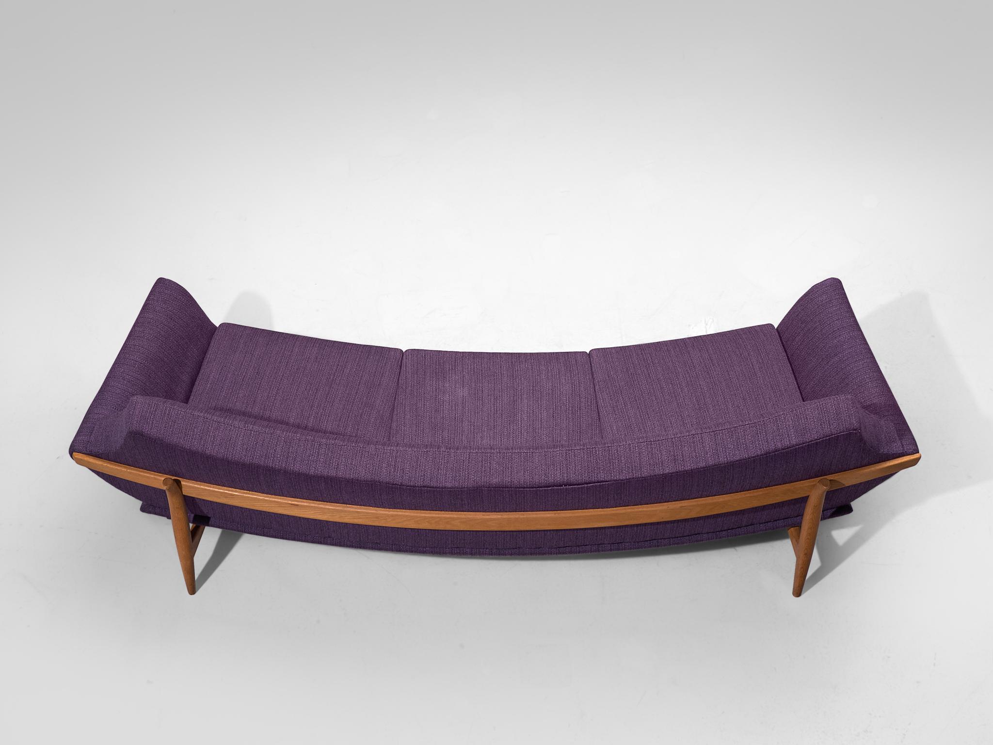 Mid-20th Century Johannes Andersen Curved Sofa in Royal Purple Upholstery