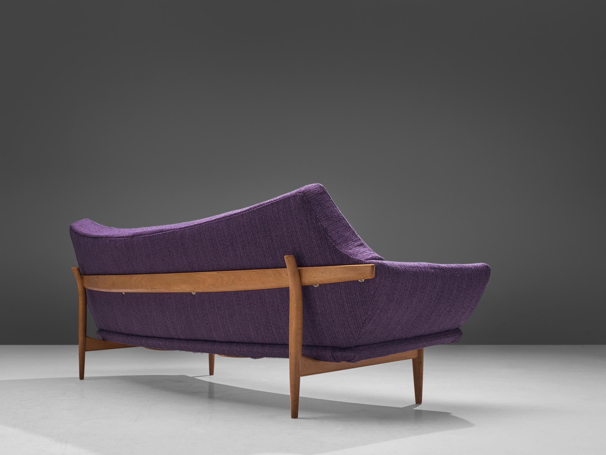 Mid-20th Century Johannes Andersen Curved Sofa in Royal Purple Upholstery and Oak