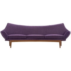 Johannes Andersen Curved Sofa in Royal Purple Upholstery