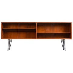 Johannes Andersen Danish Teak Bookcase Media Cabinet Credenza on Hairpin Legs