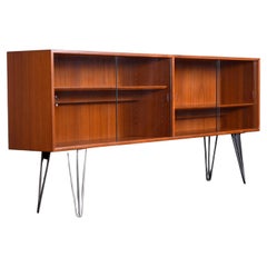 Johannes Andersen Danish Teak Bookcase Media Cabinet Credenza on Hairpin Legs