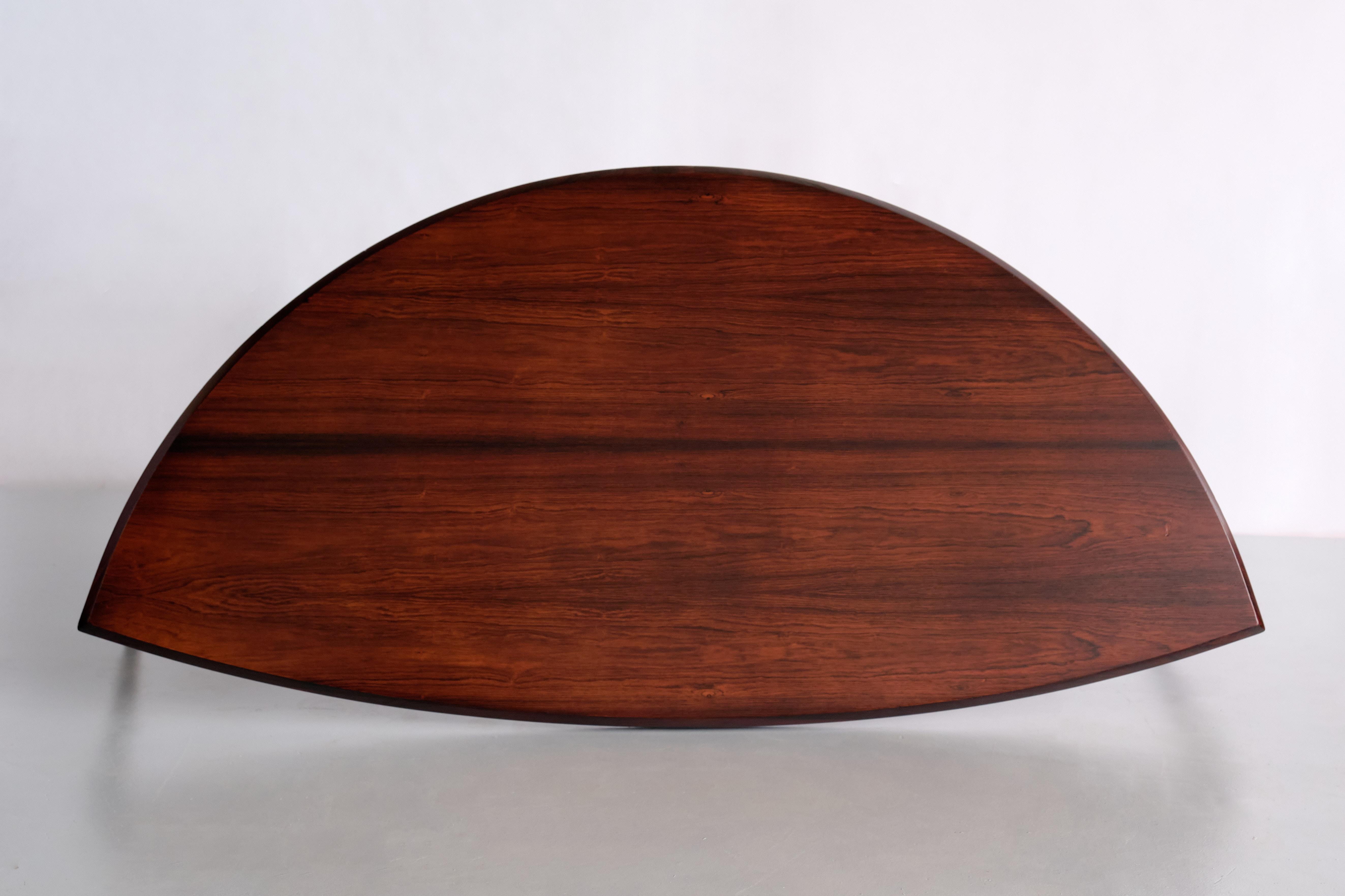 Johannes Andersen Demilune Coffee Table in Rosewood, CFC Silkeborg, 1960s For Sale 8