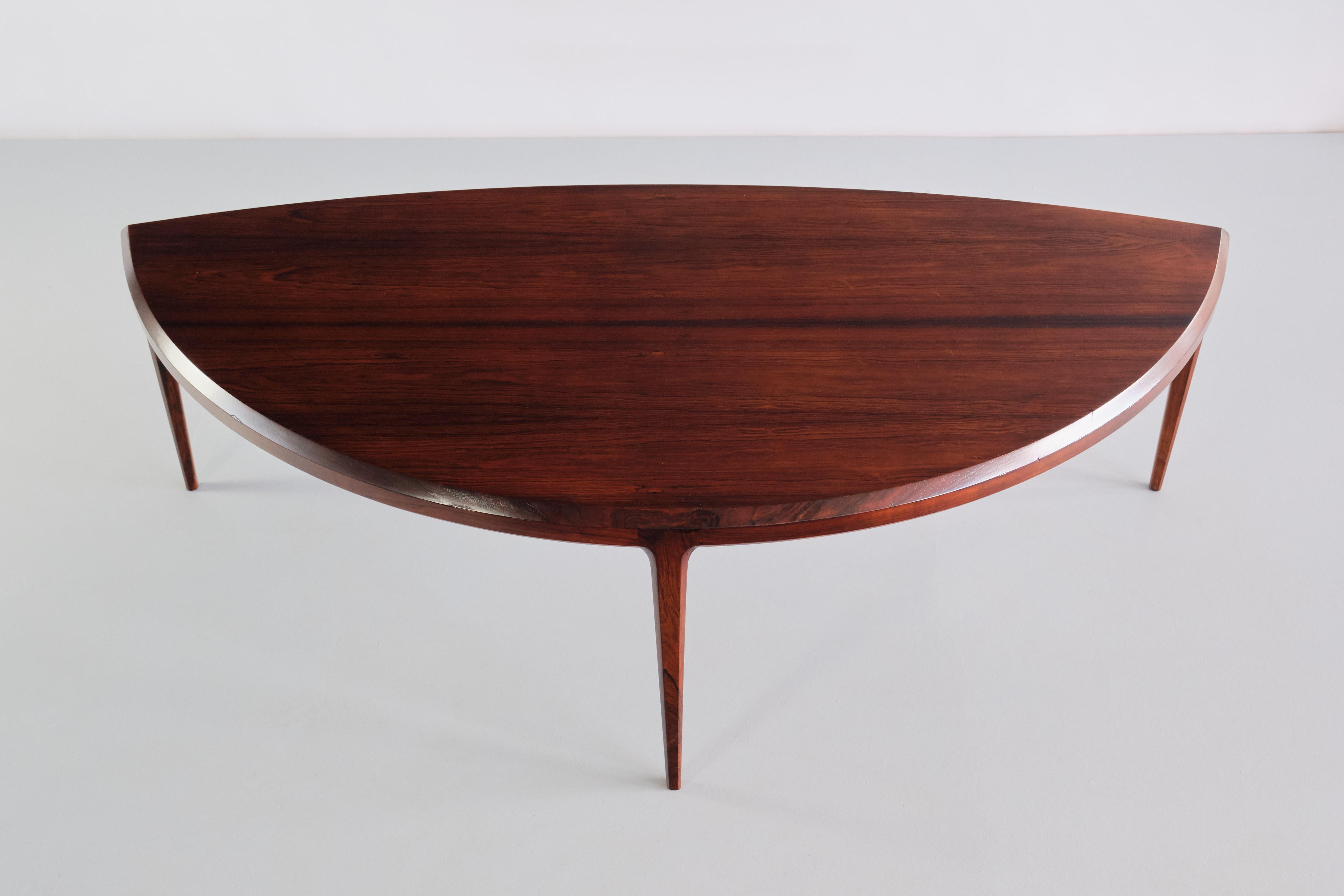 Danish Johannes Andersen Demilune Coffee Table in Rosewood, CFC Silkeborg, 1960s For Sale