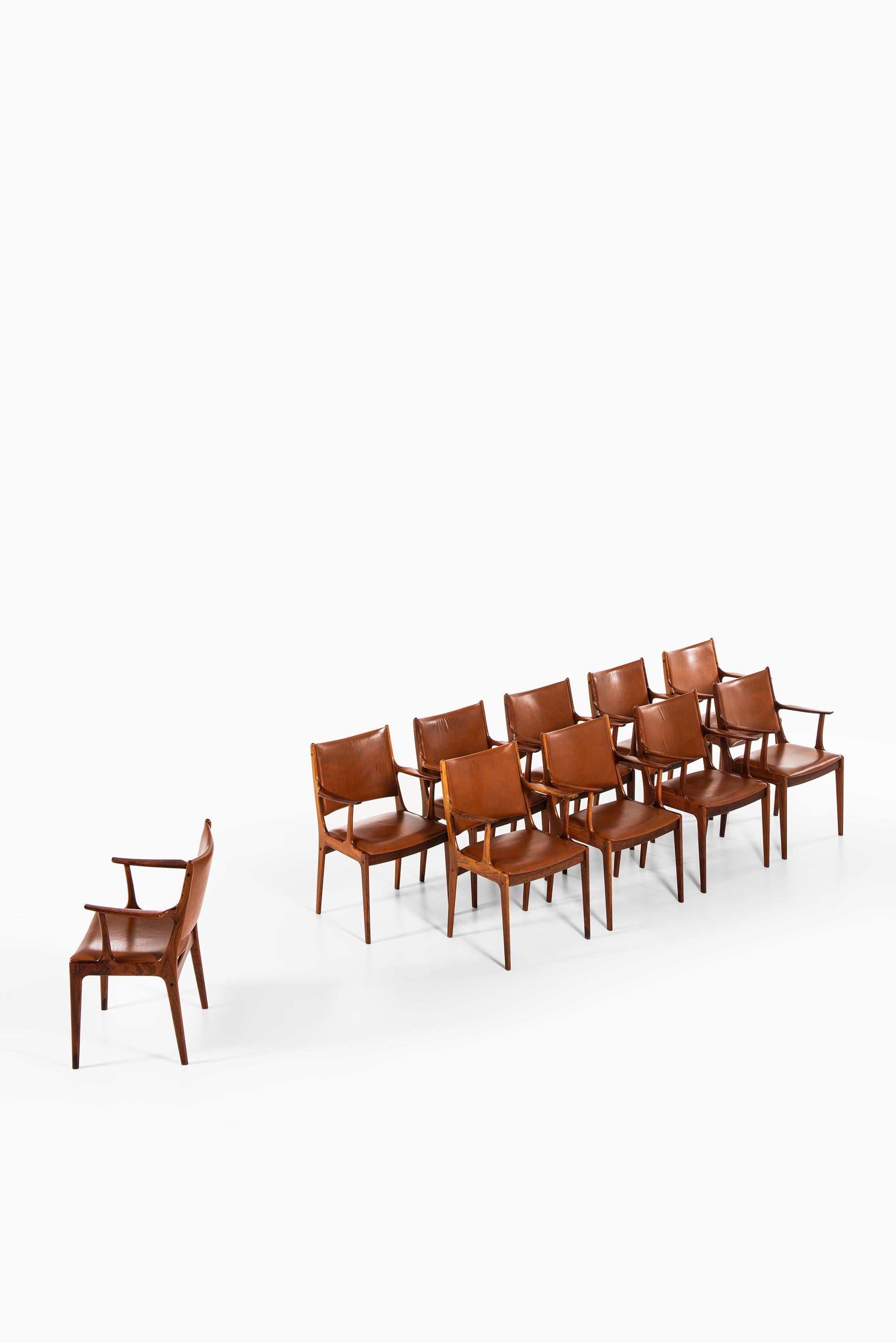 Leather Johannes Andersen Dining Chairs / Armchairs by Uldum Møbelfabrik in Denmark