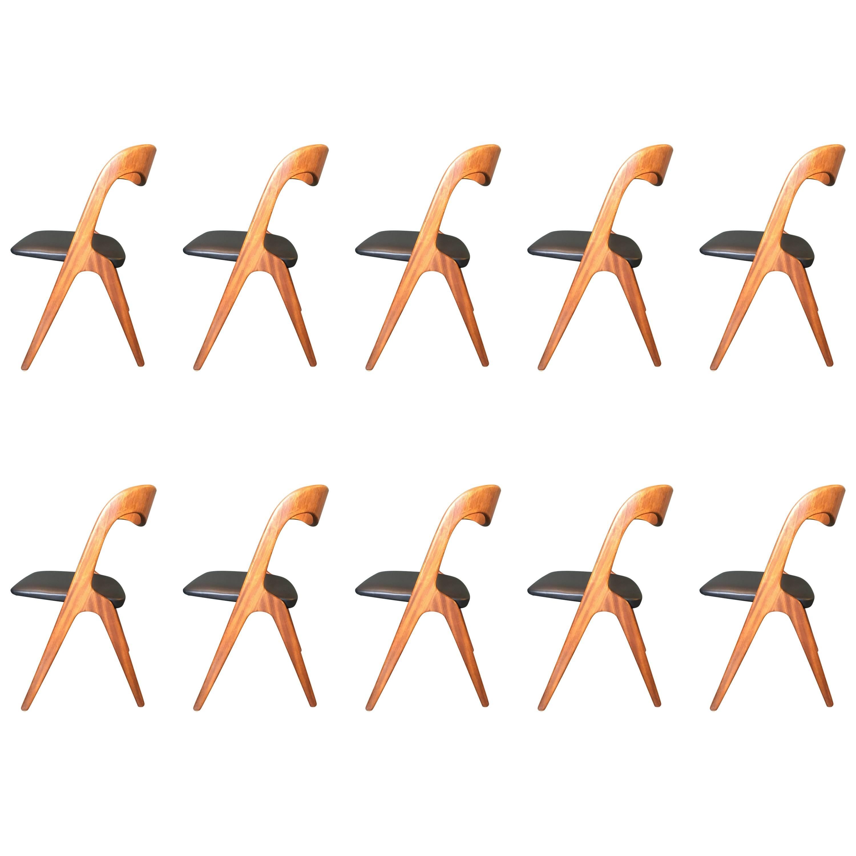 Johannes Andersen Dining Chairs, Set of Ten, Reupholstered