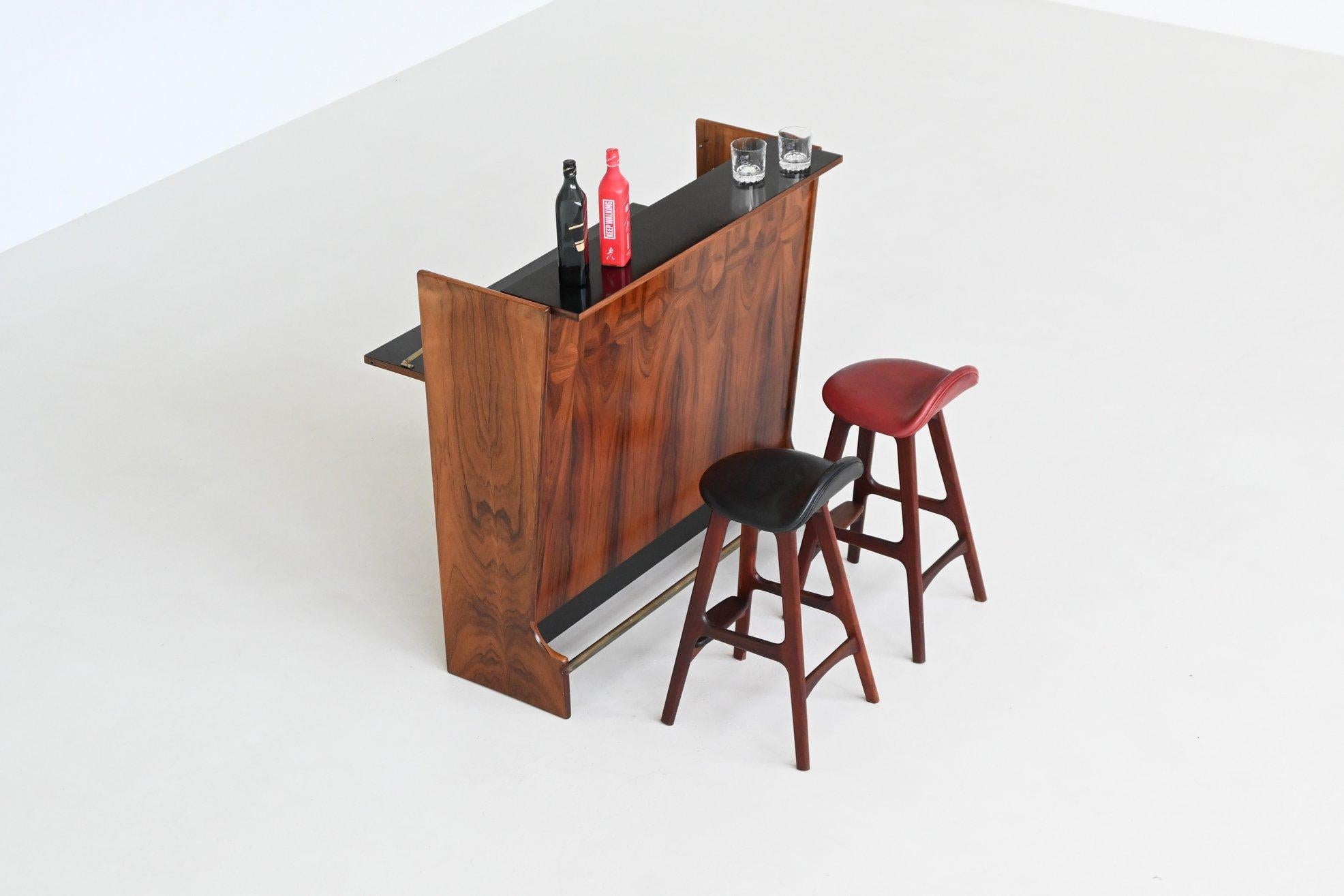 Scandinavian Modern Johannes Andersen dry bar and Erik Buch stools rosewood Denmark 1960 For Sale
