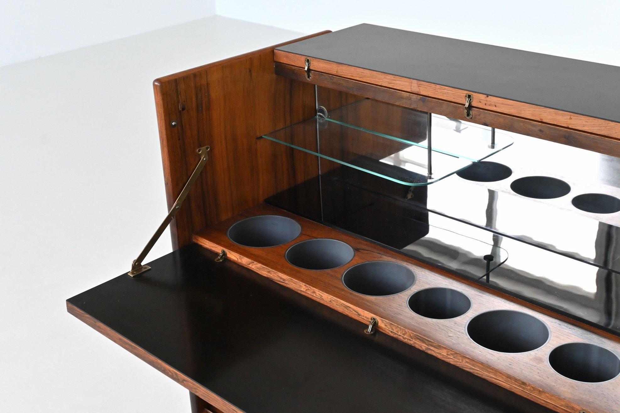 Johannes Andersen dry bar and Erik Buch stools rosewood Denmark 1960 For Sale 2