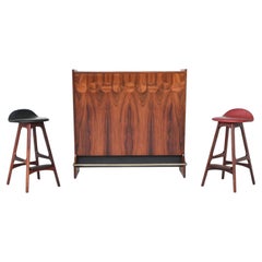 Johannes Andersen dry bar and Erik Buch stools rosewood Denmark 1960