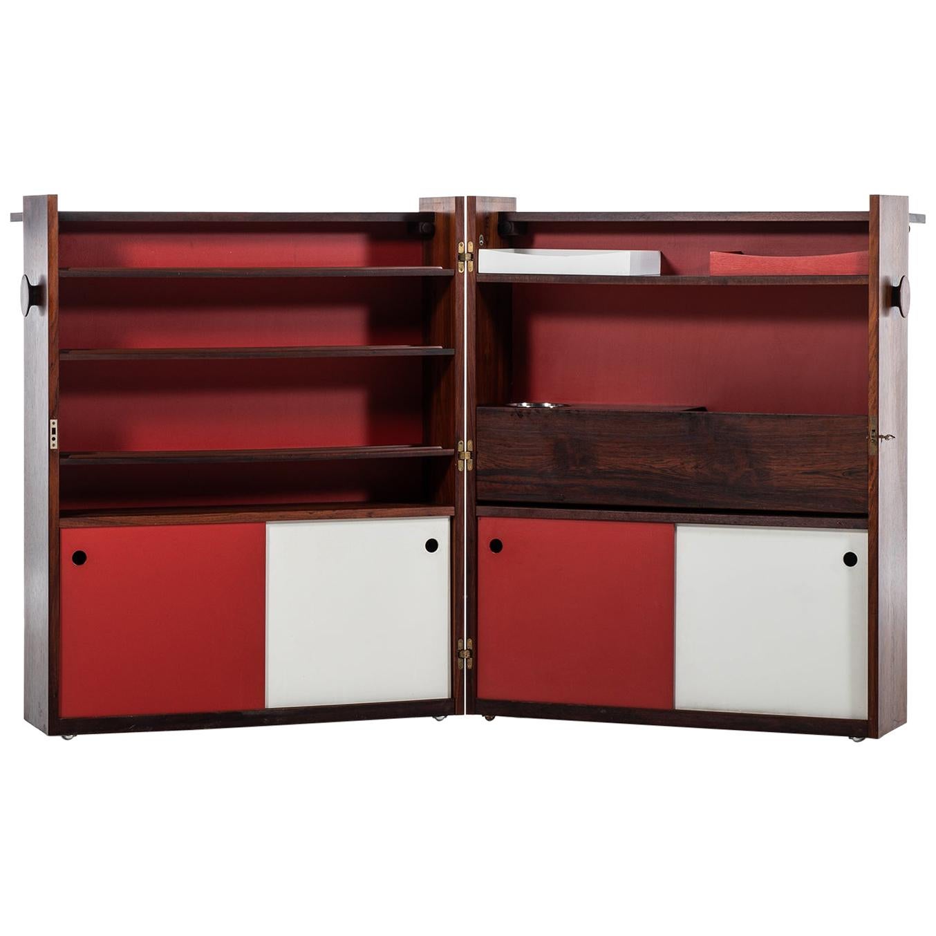 Johannes Andersen Folding Bar Cabinet Produced by Dyrlund in Denmark For Sale