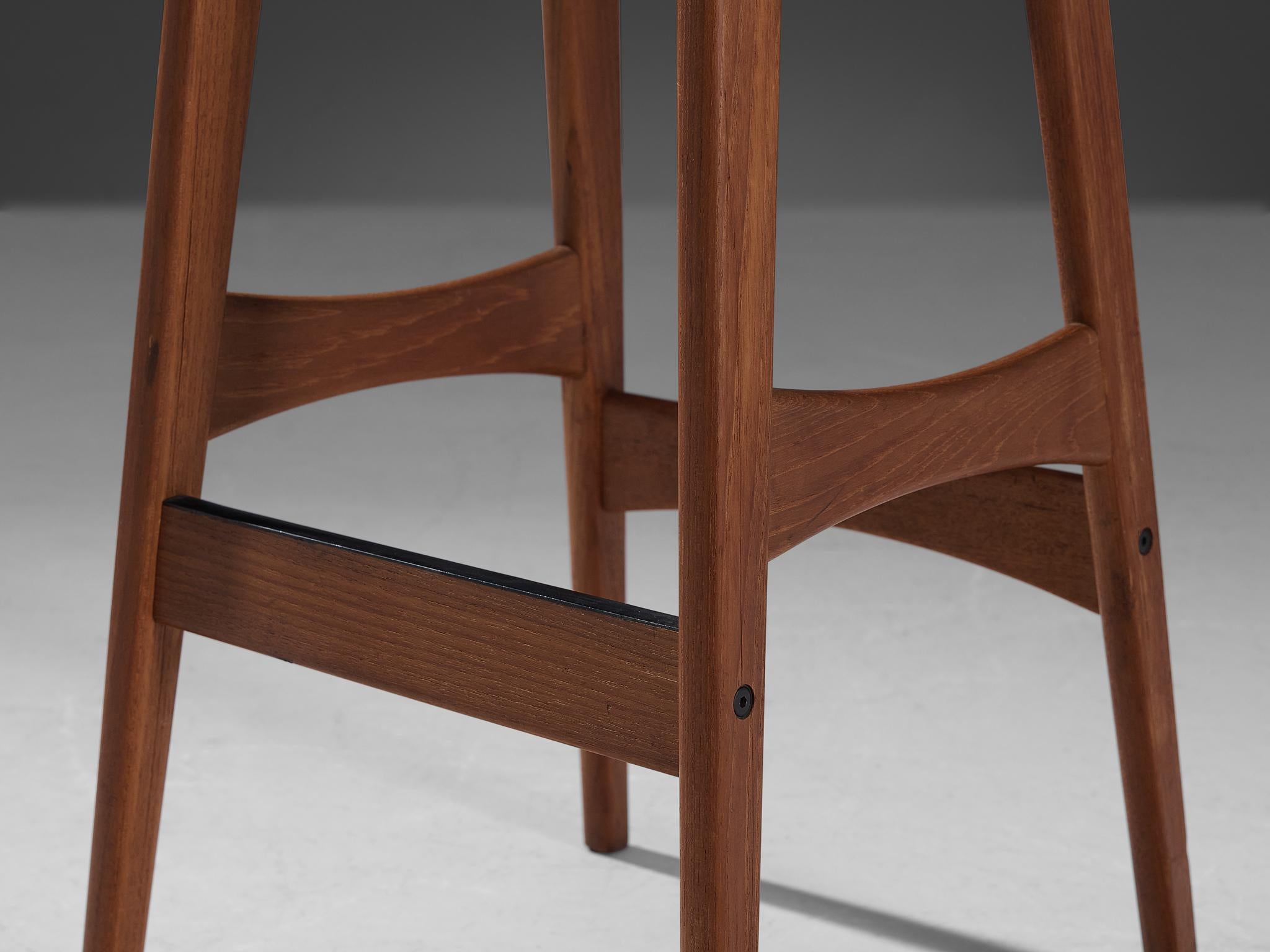 Scandinavian Modern Johannes Andersen for BRDR Møbelfabrik Barstool in Teak and Black Leather