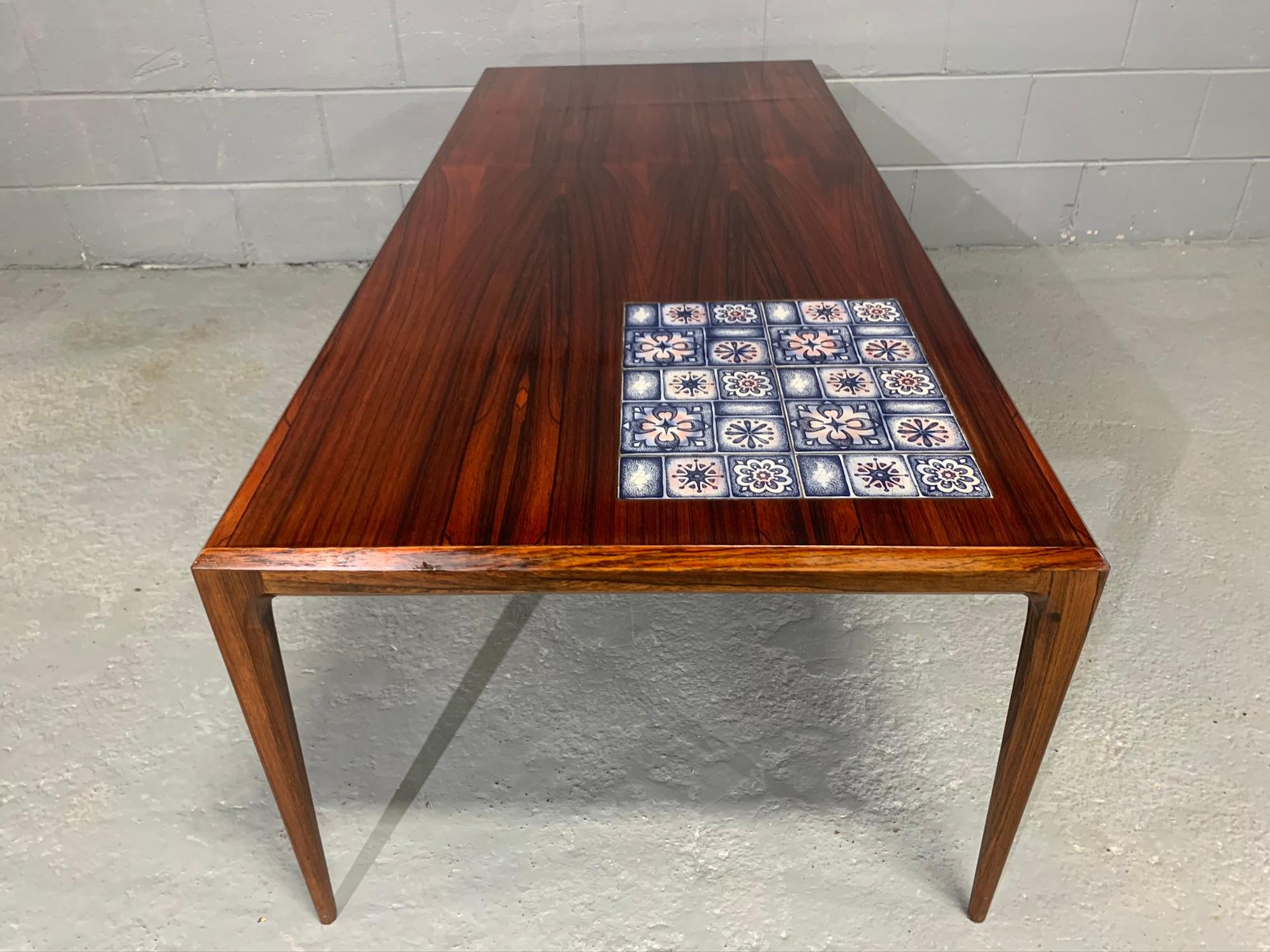 Johannes Andersen for Silkeborg Danish Design Rosewood Coffee and Tile Table In Distressed Condition In Belmont, MA