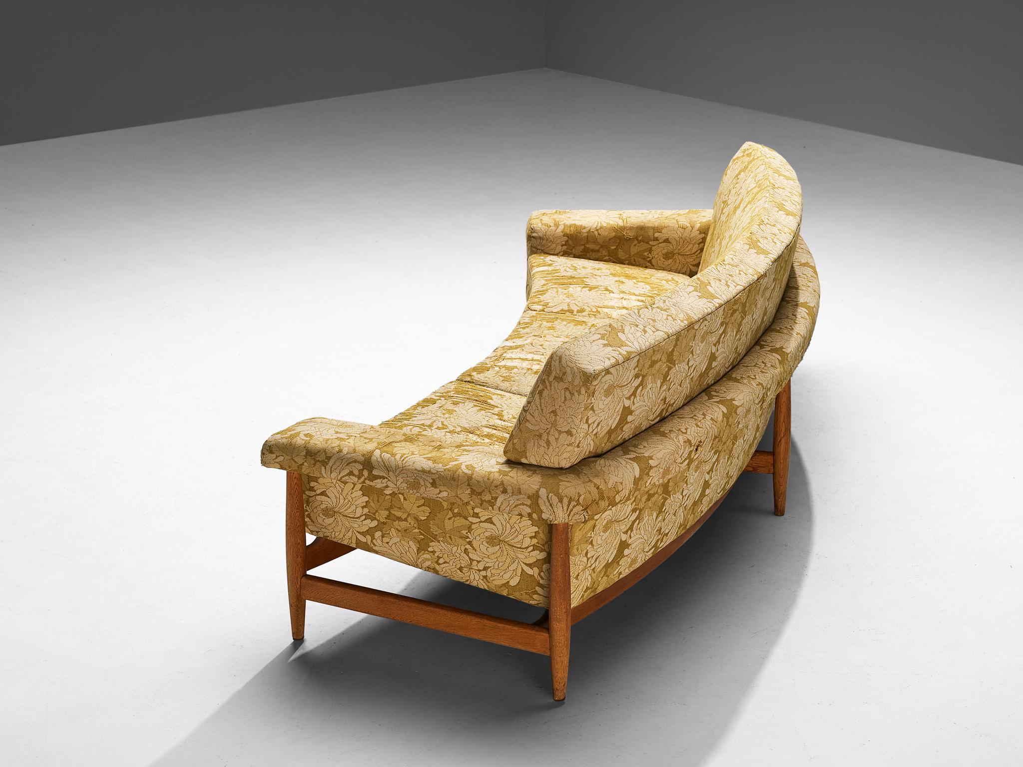 Mid-20th Century Johannes Andersen for Trensum Sofa in Teak and Mustard Yellow Floral Fabric 