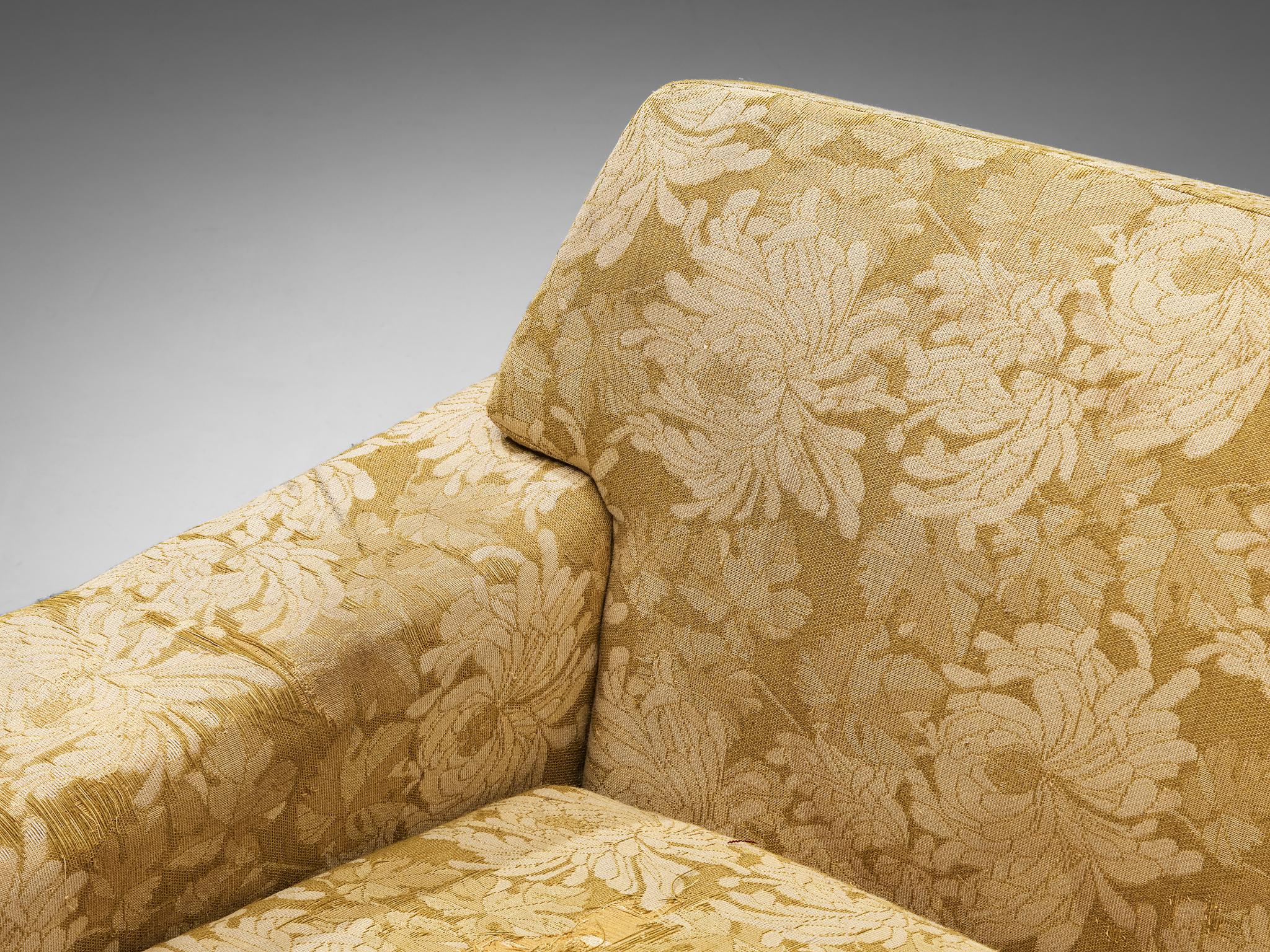 Johannes Andersen for Trensum Sofa in Teak and Mustard Yellow Floral Fabric  1