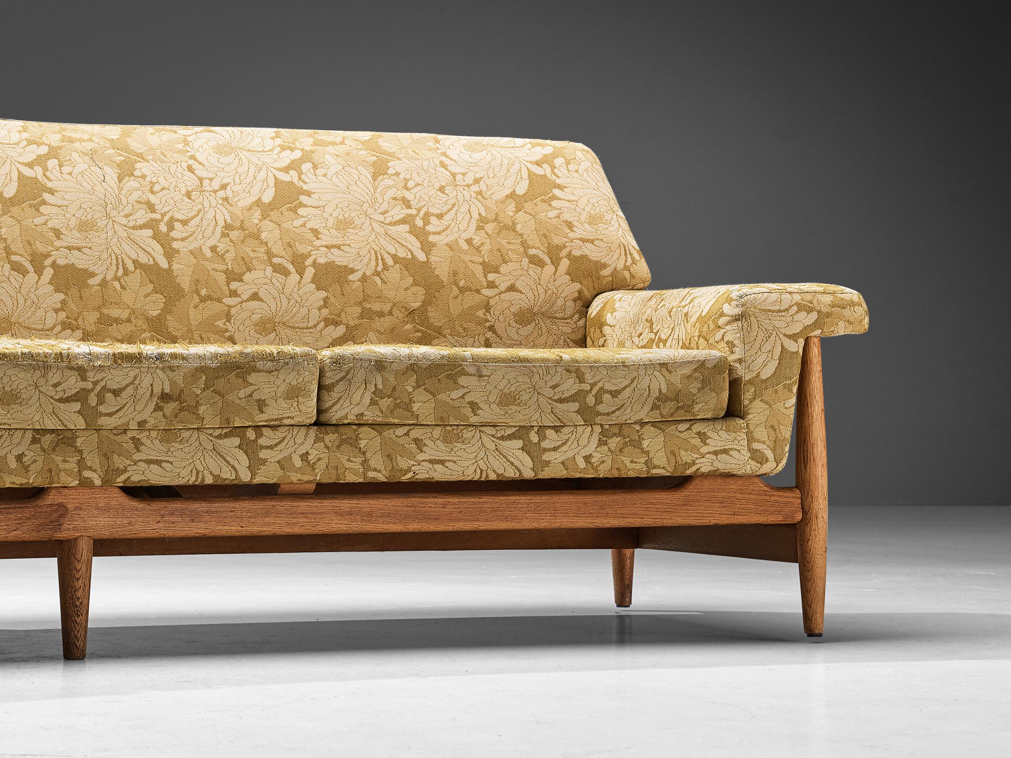 Johannes Andersen for Trensum Sofa in Teak and Mustard Yellow Floral Fabric  2