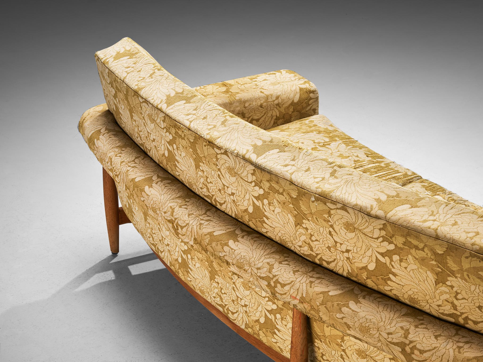 Johannes Andersen for Trensum Sofa in Teak and Mustard Yellow Floral Fabric  3