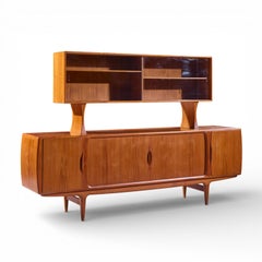 Johannes Andersen for Uldum Danish Teak Tambour Door Credenza with Hutch