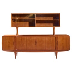 Johannes Andersen for Uldum Danish Teak Tambour Door Credenza with Hutch