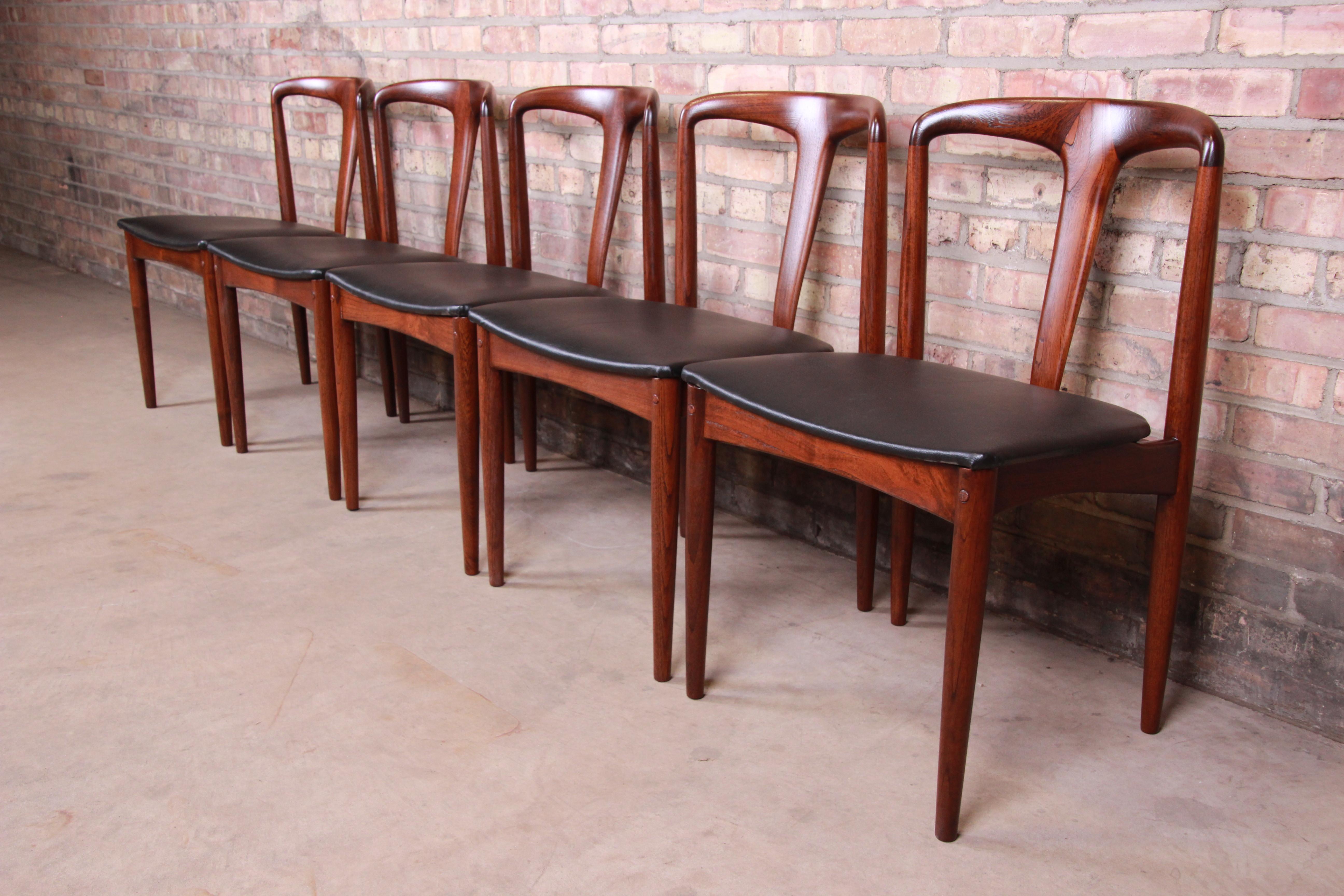 Danish Johannes Andersen for Uldum Sculpted Teak Juliane Dining Chairs, Newly Restored