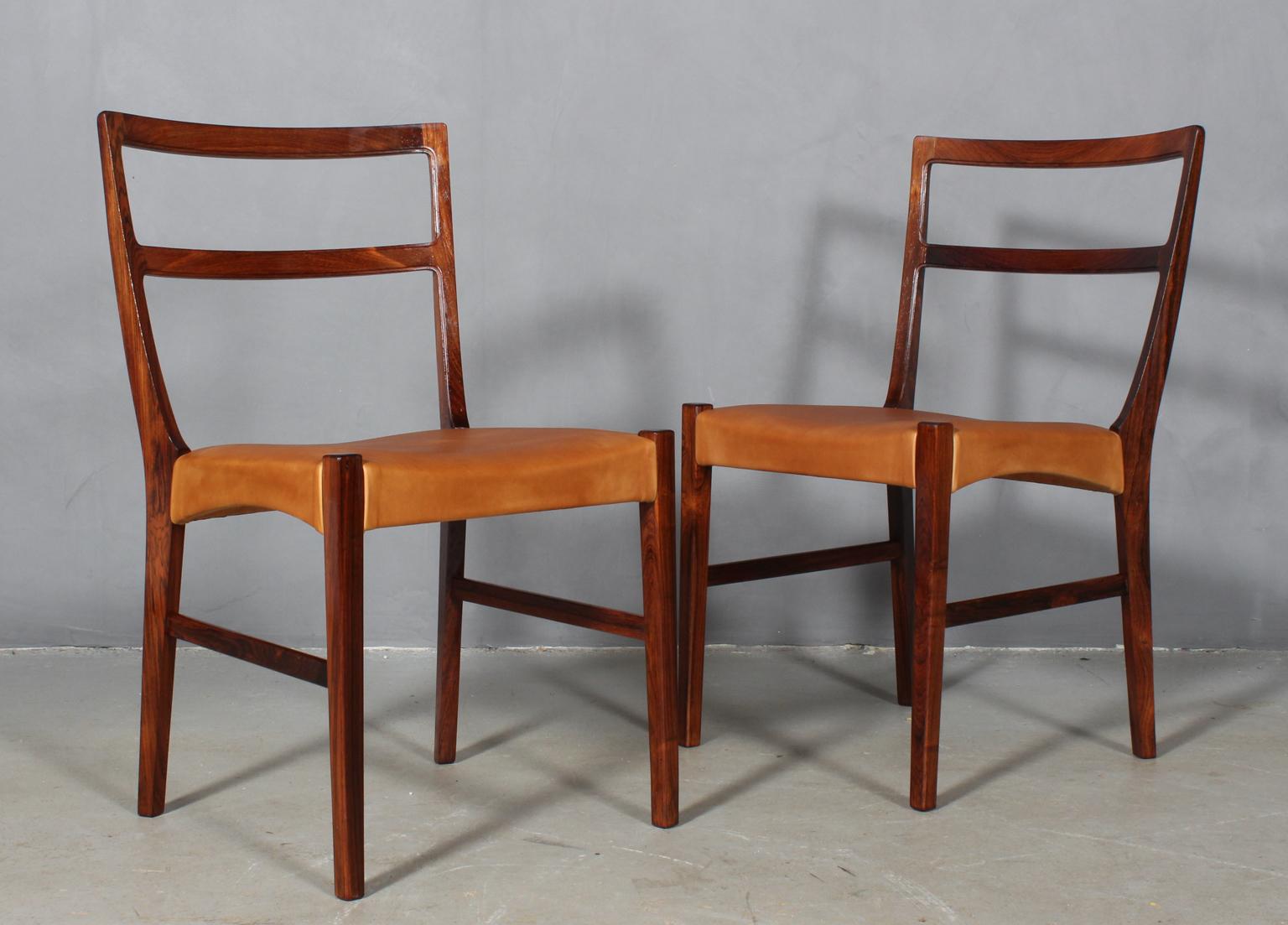 Scandinavian Modern Johannes Andersen four Dining Chairs, Rosewood and Leather Upholstery For Sale
