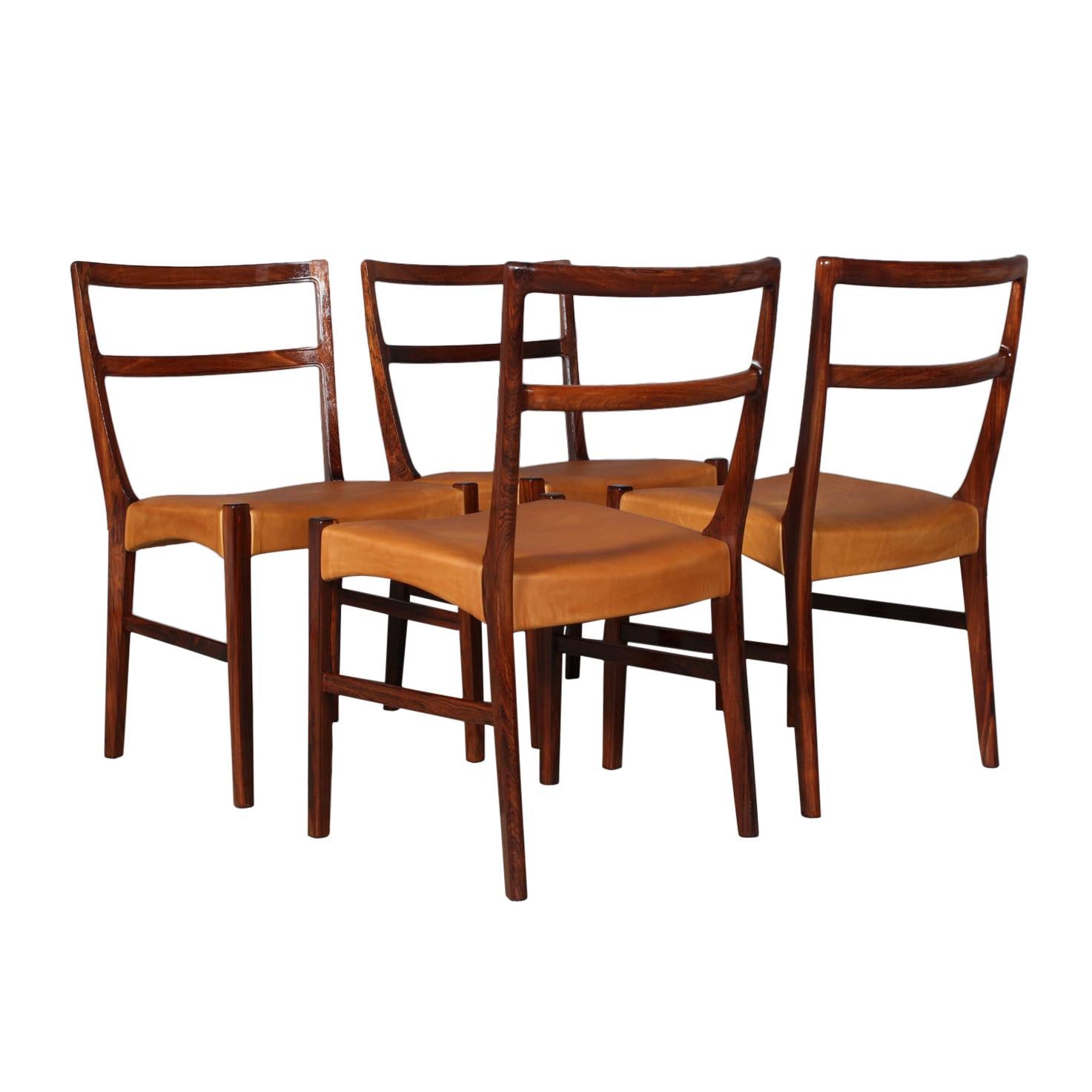 Johannes Andersen four Dining Chairs, Rosewood and Leather Upholstery