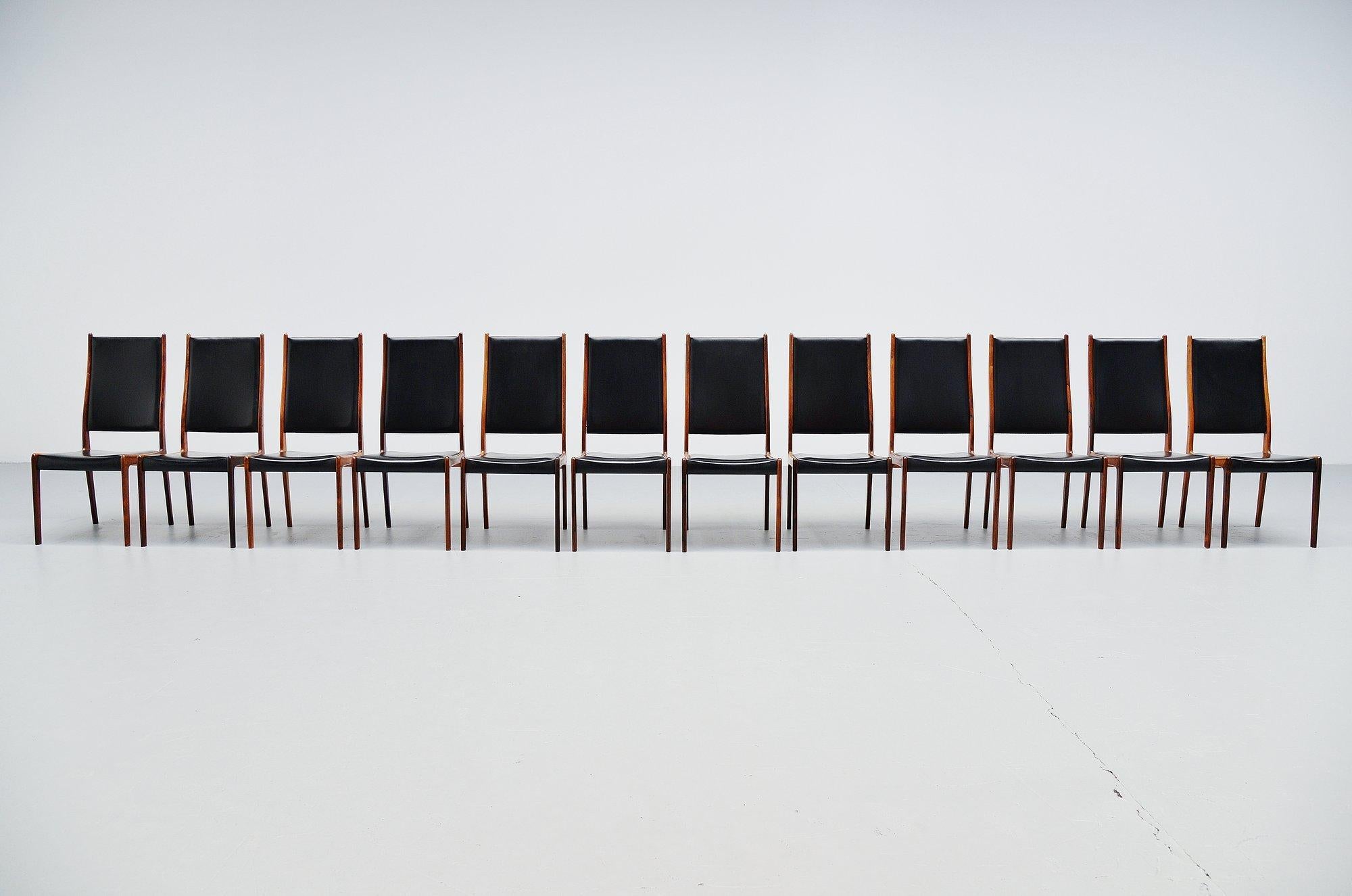 Scandinavian Modern Johannes Andersen High Back Dining Chairs Denmark, 1960