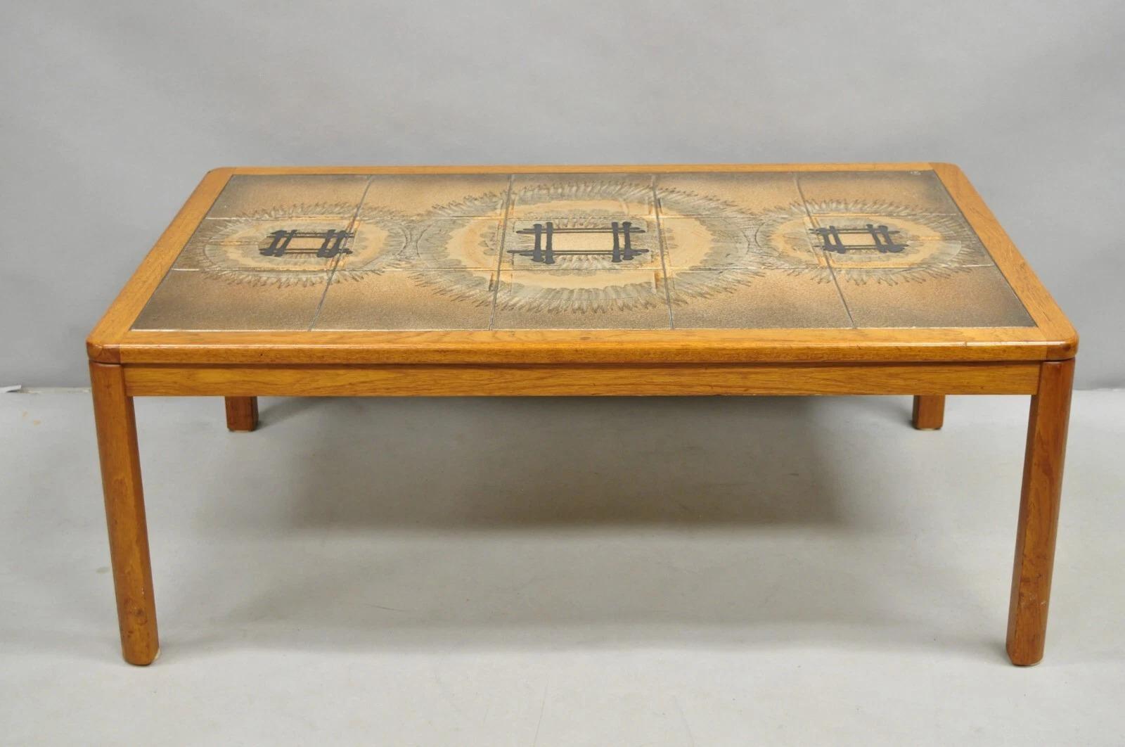Johannes Andersen Mid Century Danish Modern Ceramic Tile Teak Wood Coffee Table For Sale 6