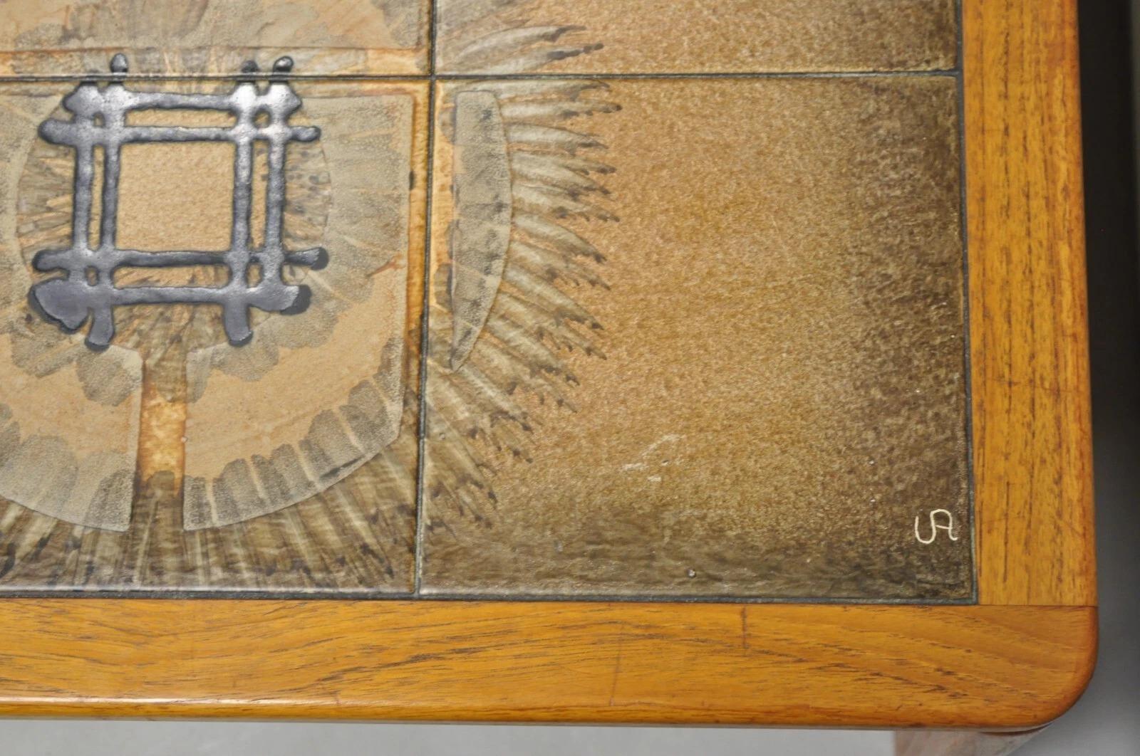 Unknown Johannes Andersen Mid Century Danish Modern Ceramic Tile Teak Wood Coffee Table For Sale