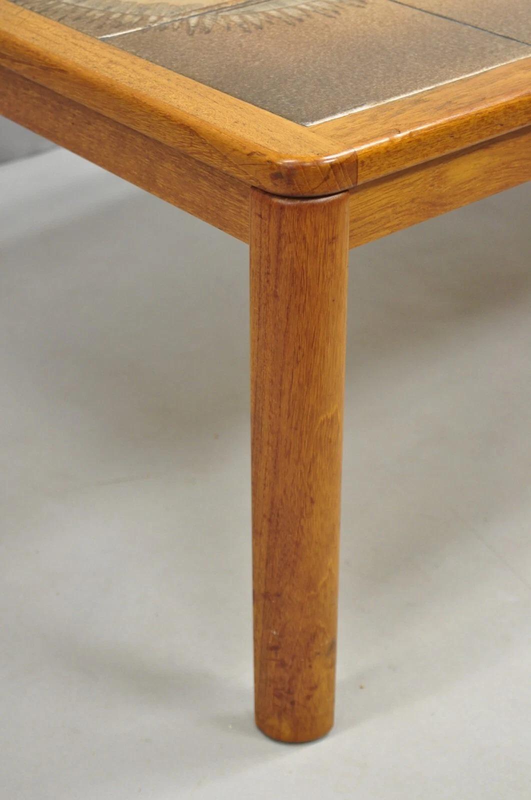20th Century Johannes Andersen Mid Century Danish Modern Ceramic Tile Teak Wood Coffee Table For Sale