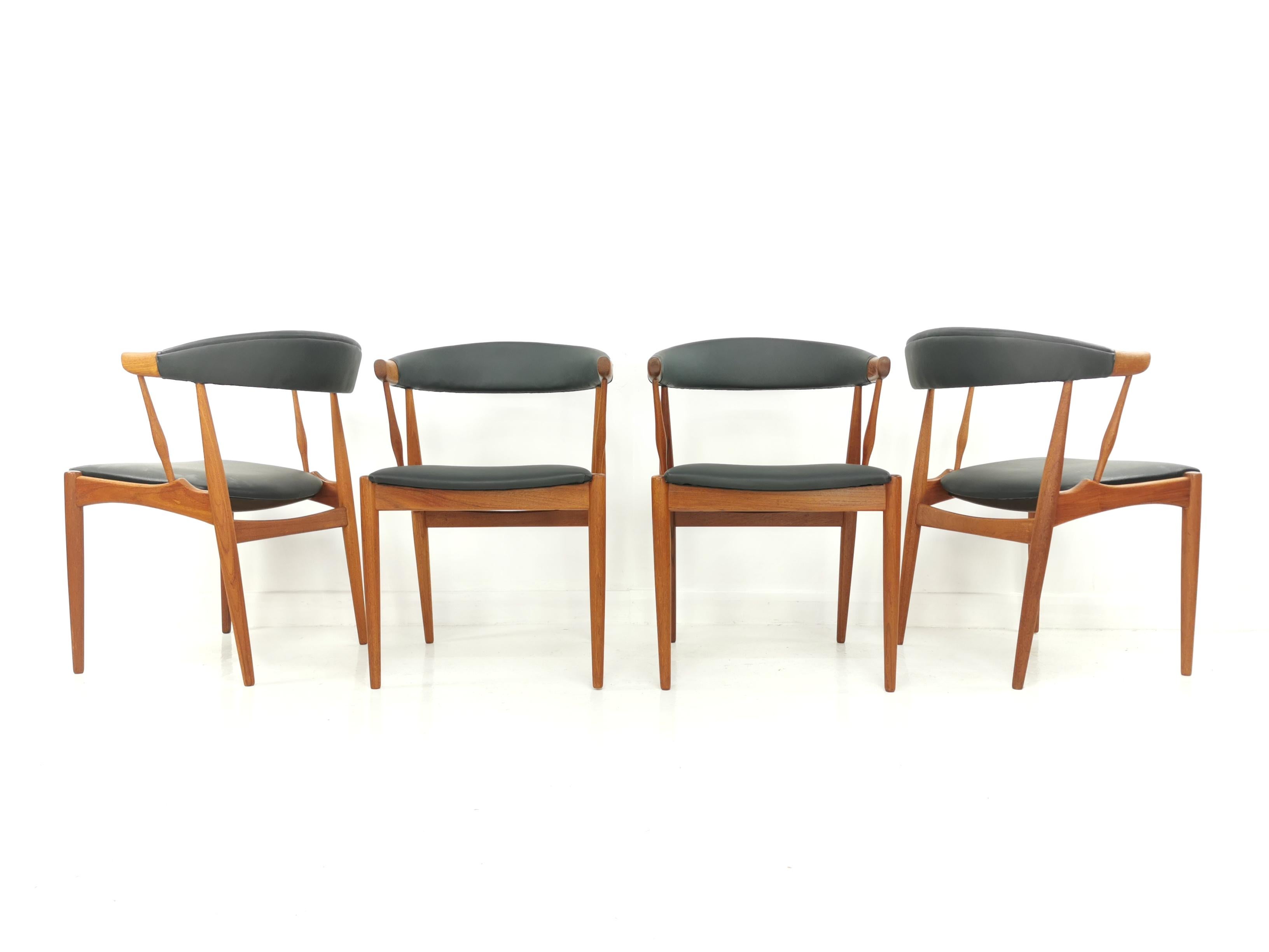 Johannes Andersen Midcentury Dining Chairs Teak & Black Vinyl, 1960s 2